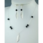 Sterling silver chain necklace with semi precious stone and 1 olive leaf Black  Bead